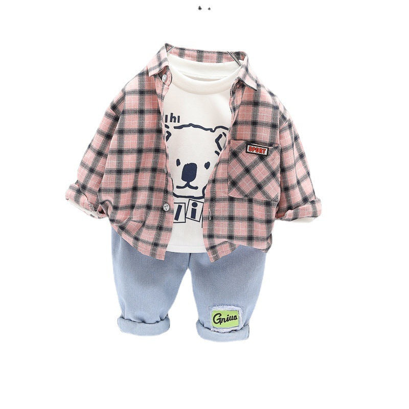 Children's Fashionable Simple Plaid Casual Three-piece Suit