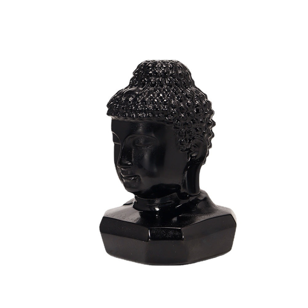 East China Sea Natural Obsidian Buddha Head Hand Polished Stone Ornament