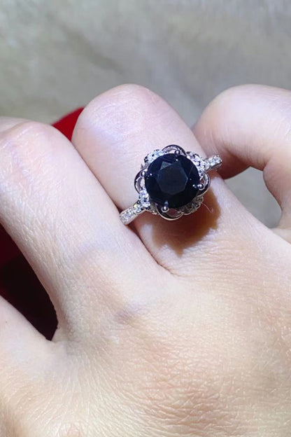 2 Carat Black Moissanite Floral Ring 