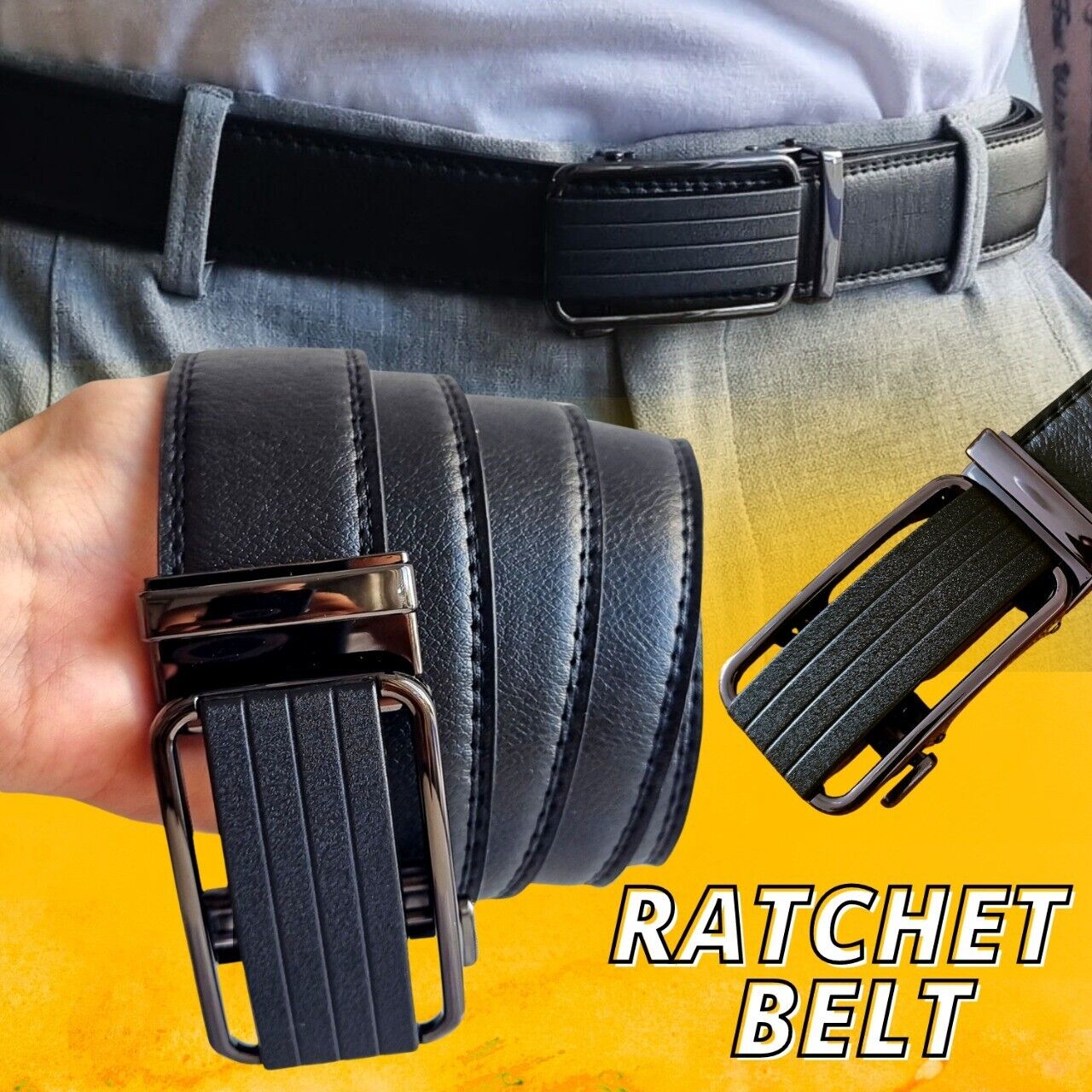 Microfiber Leather Mens Ratchet Belt Belts For Men Adjustable Size, Slide Buckle 