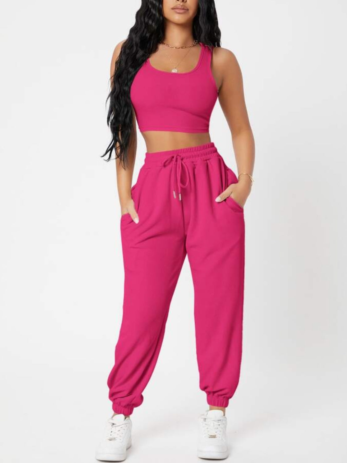 Wide Strap Top and Drawstring Joggers Set - Babbazon new