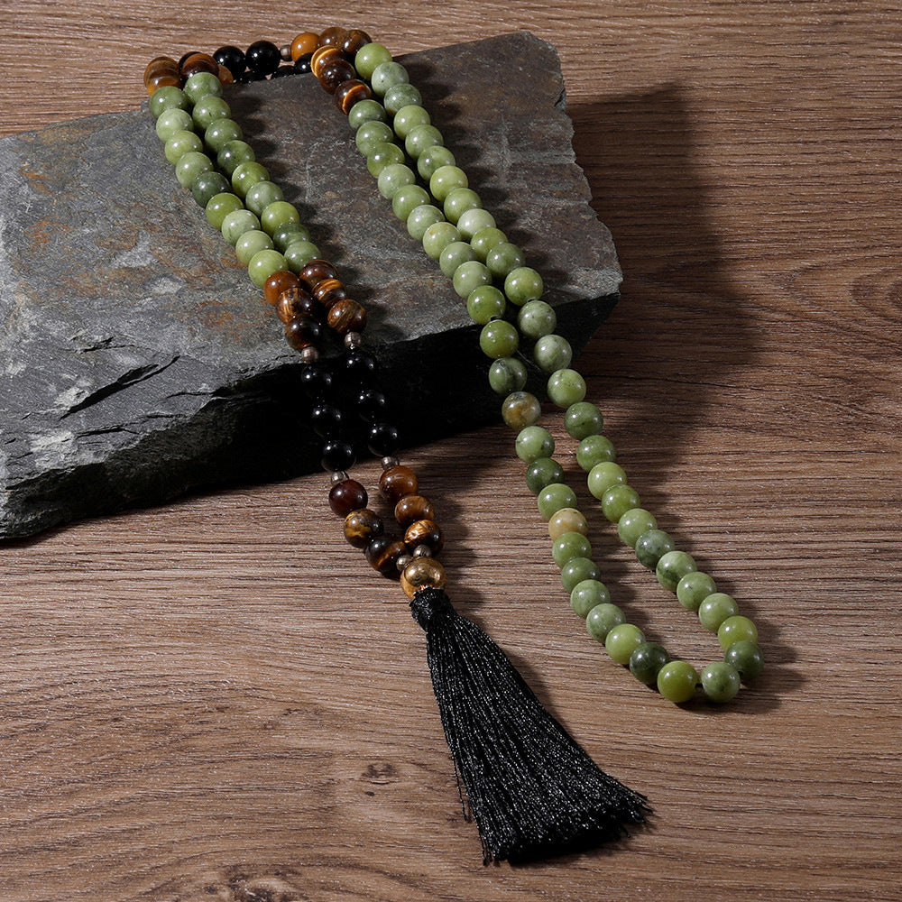 Semi-precious Stone 108pcs Energy Buddha Head Pendant Tassel Necklace