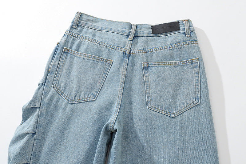 Vintage Vintage Washed Irregular Pleated Jeans