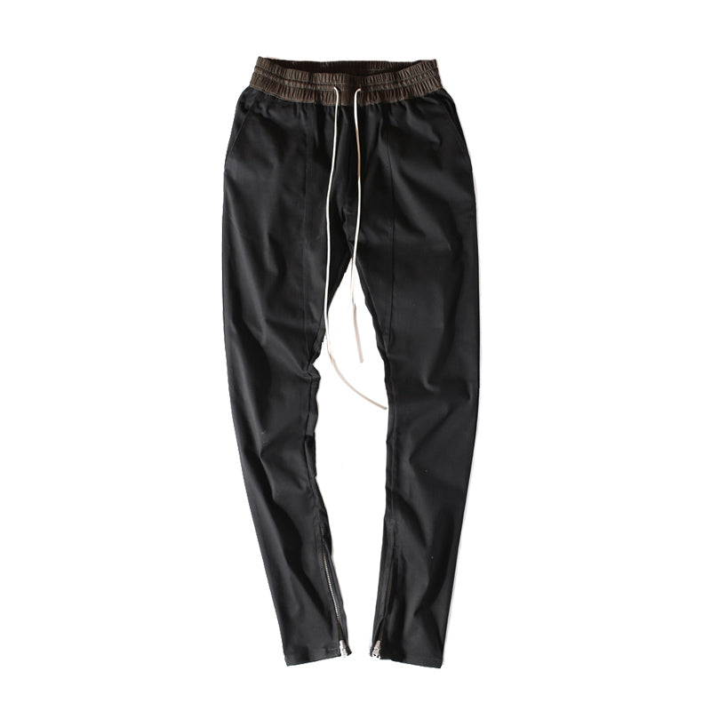 Leather rope stretch slim zipper pants