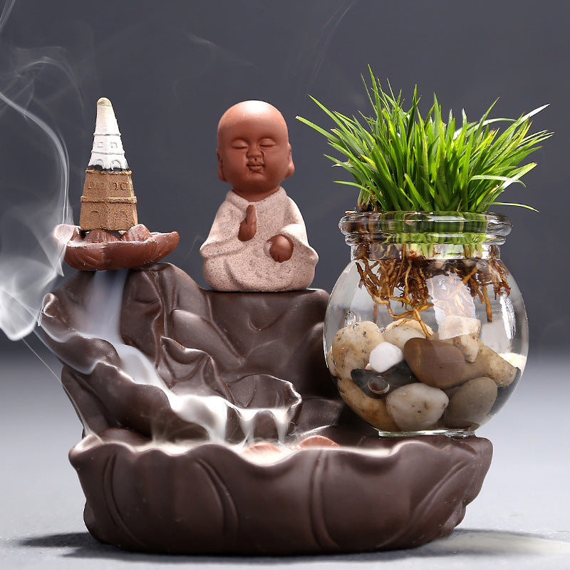 Zen little monk ceramic backflow incense burner