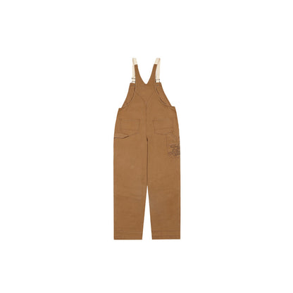 Zipper Pocket Suspender Trousers Country Trend Wild Loose High Street Wear Straight-leg Pants