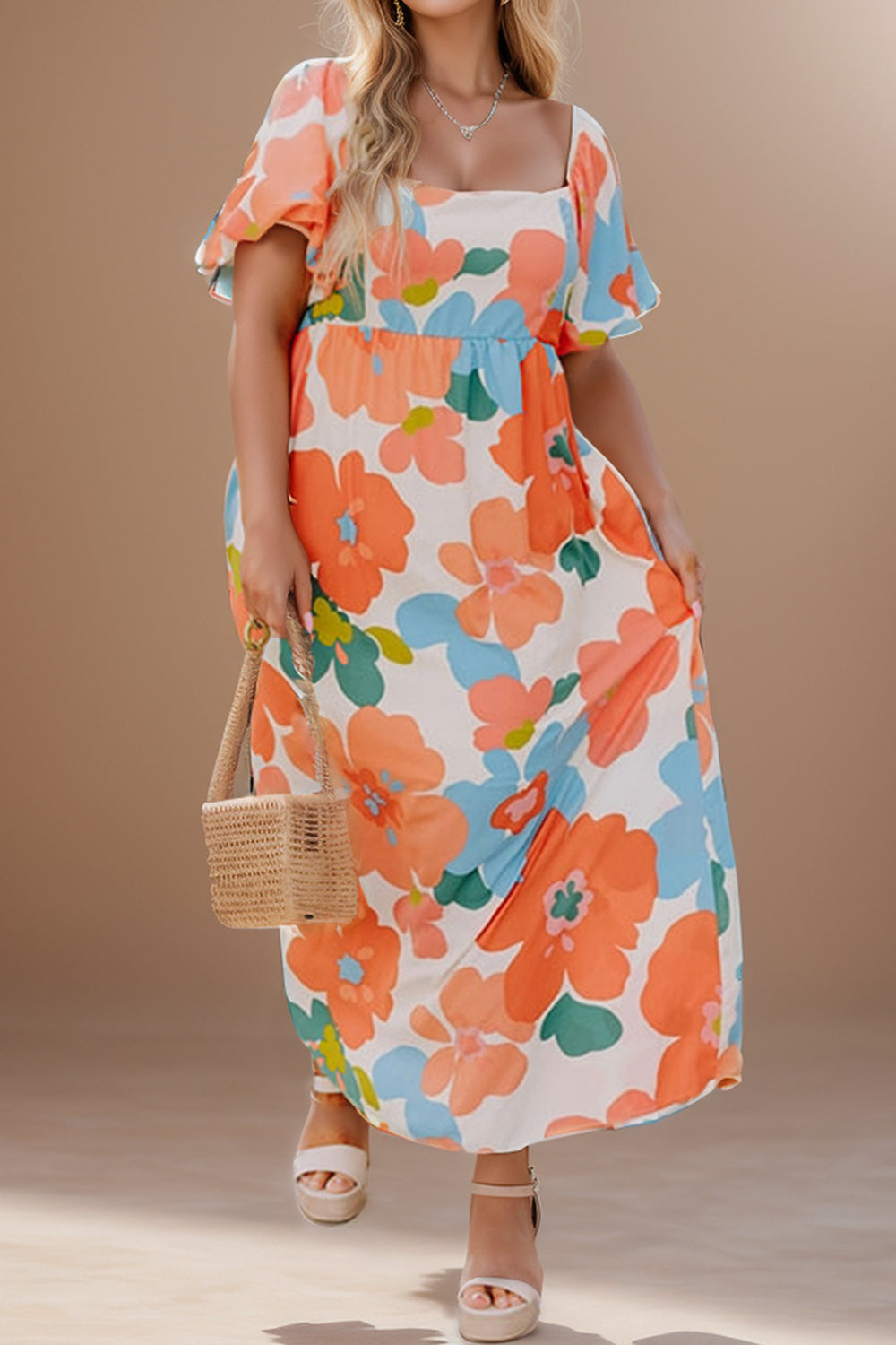 Plus Size Printed Short Sleeve Dress - Babbazon New Products