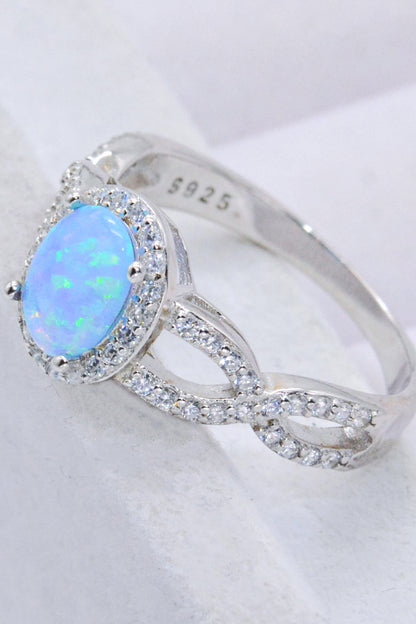 925 Sterling Silver Opal Halo Ring 