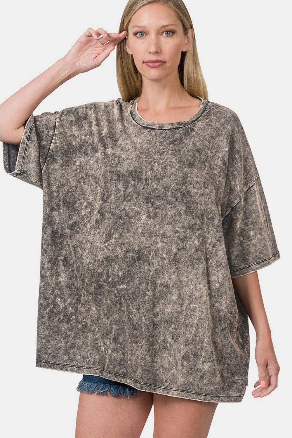 Zenana Washed Round Neck Drop Shoulder Oversized T-Shirt - Babbazon New Products