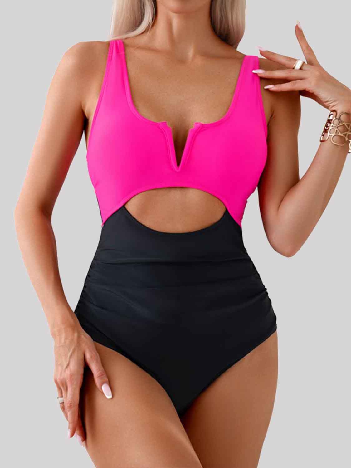 Tied Cutout Contrast One-Piece Swimwear - Babbazon new