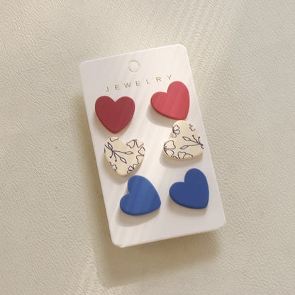 3 Piece Acrylic Heart Stud Earrings 