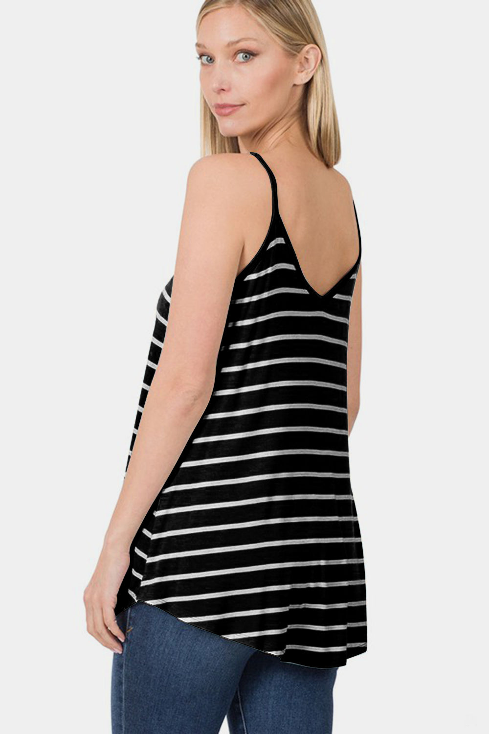 Zenana Striped V-Neck Curved Hem Cami 