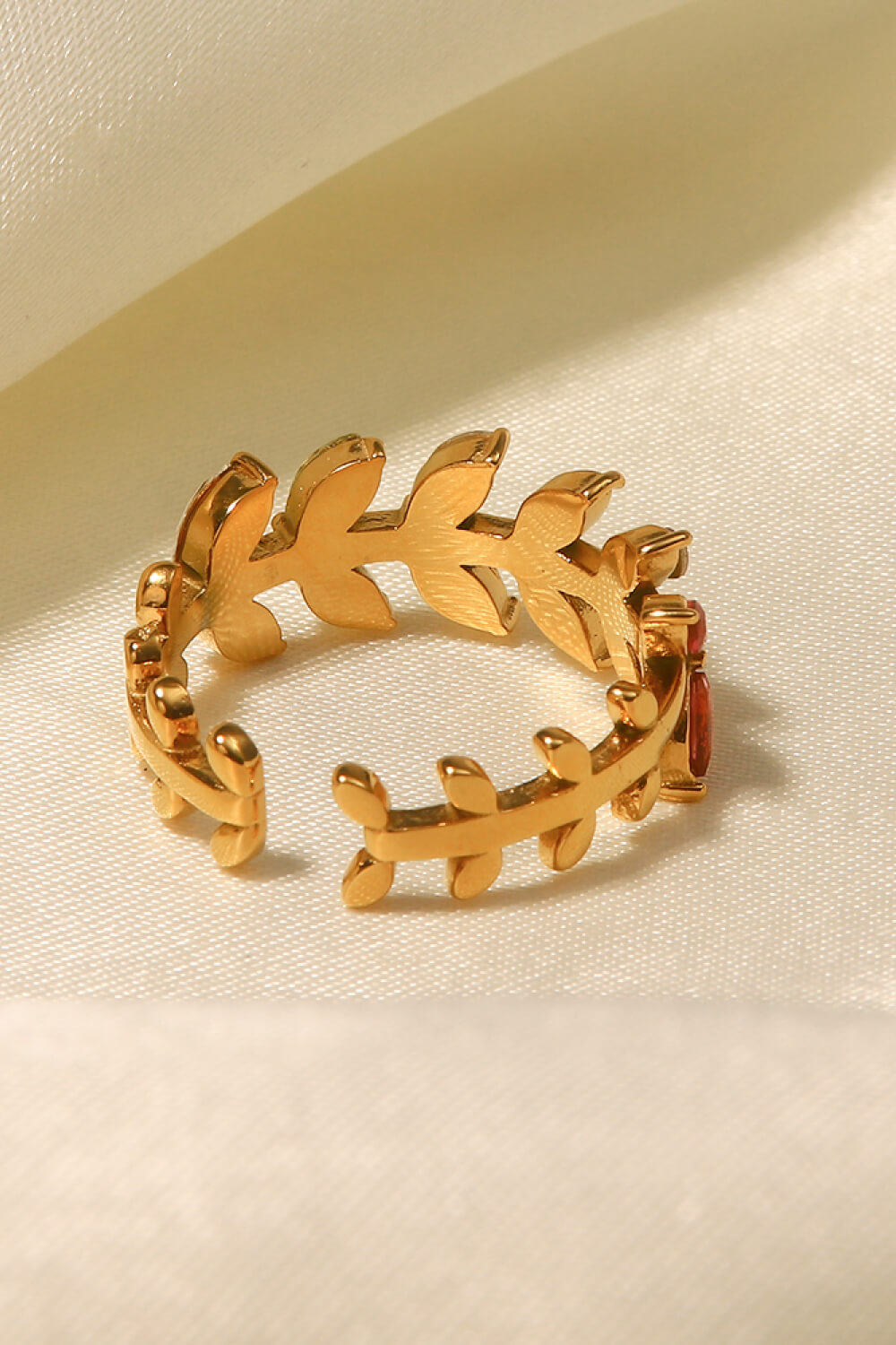 Zircon 18K Gold-Plated Leaf Open Ring 