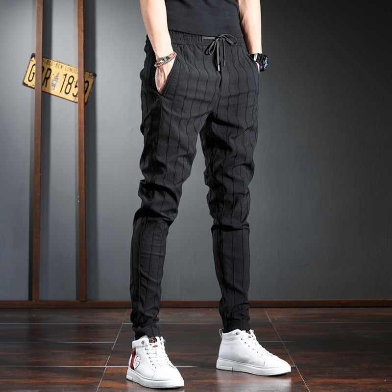 Korean Style Trendy Striped Trousers With Slim Feet