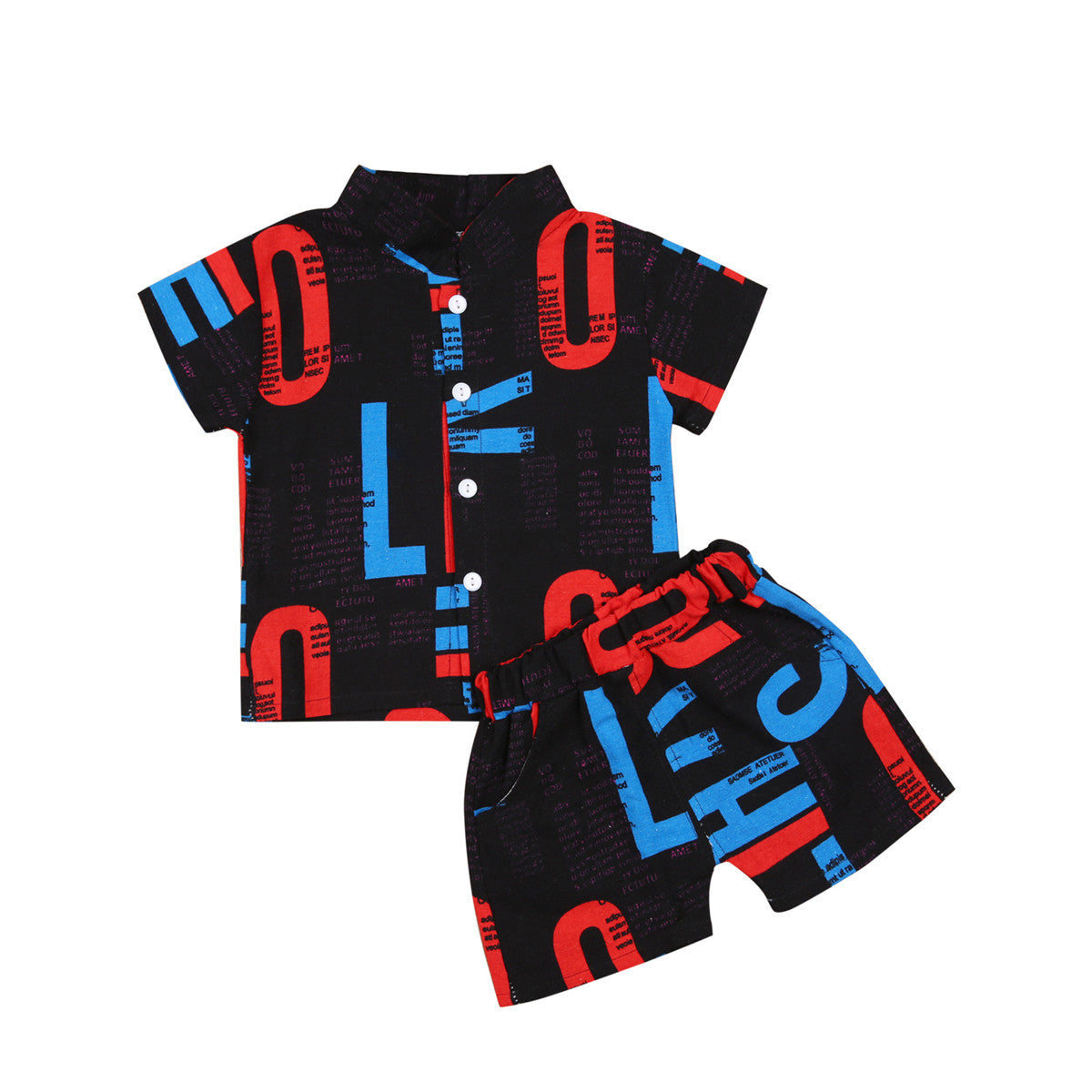 Creative Print Boys Summer Short-sleeved Shirt Suit