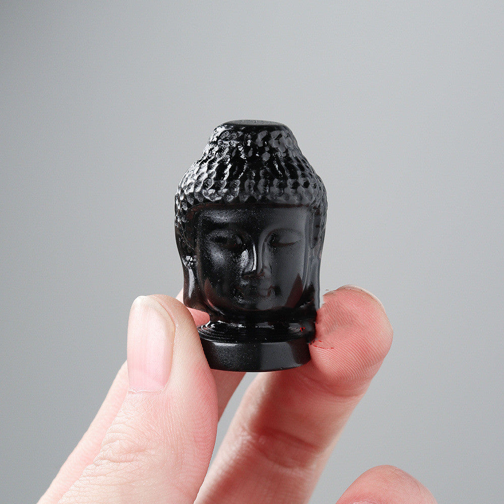 Obsidian Buddha Head Hand-carved Crystal Ornament