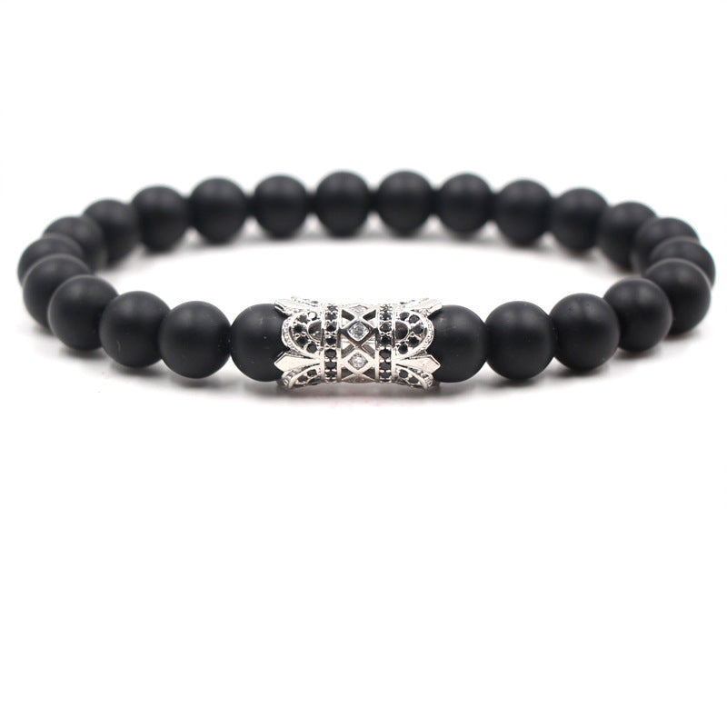 Fashion 8mm Black Frosted Stone Buddha Bead Bracelet