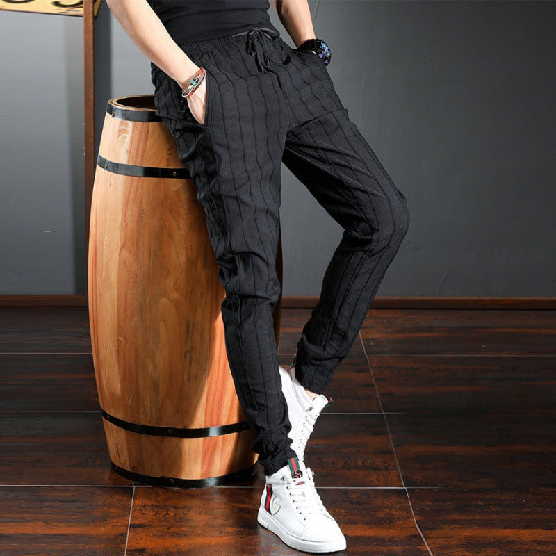 Korean Style Trendy Striped Trousers With Slim Feet