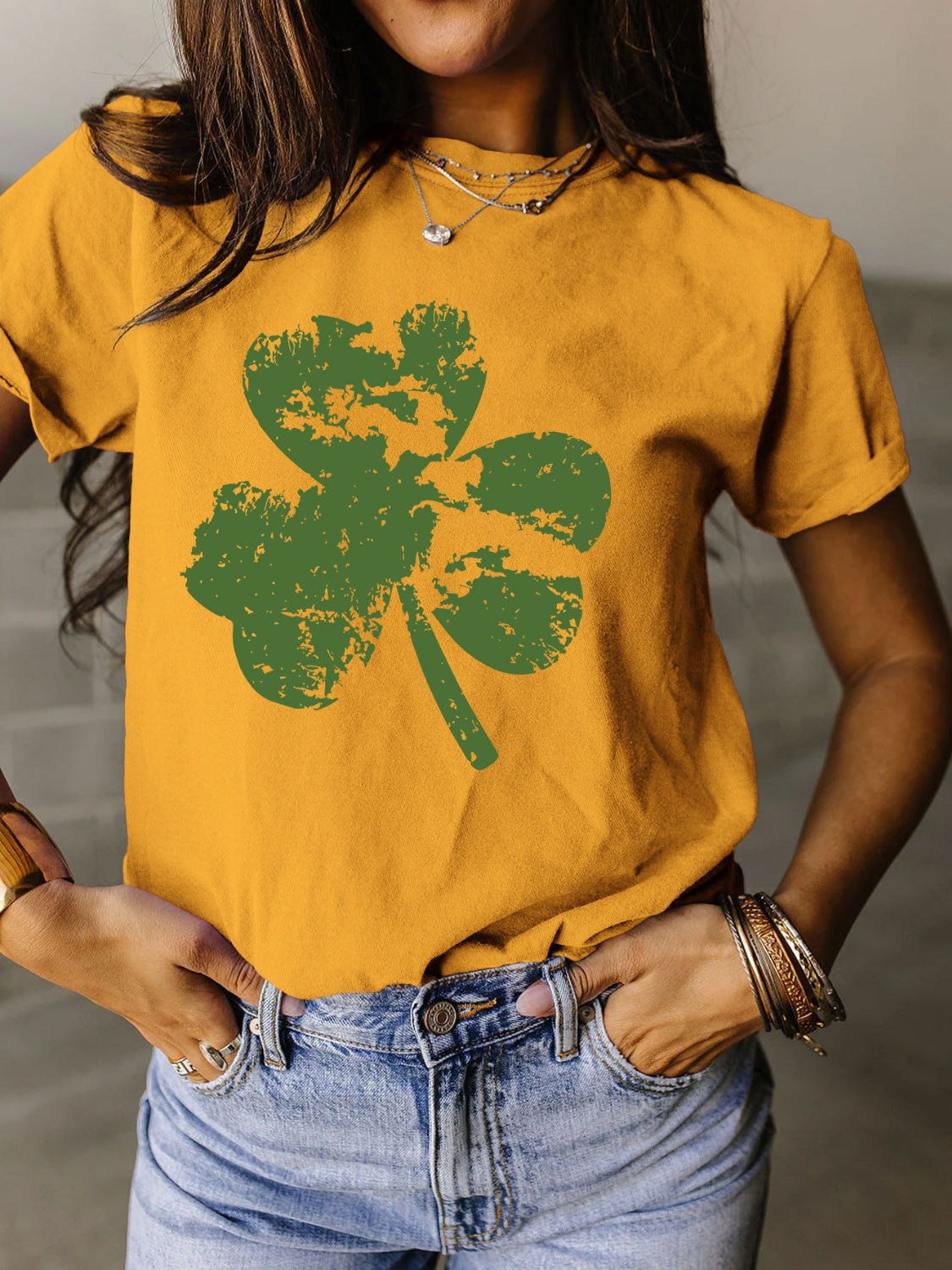 Full Size Lucky Clover Round Neck Short Sleeve T-Shirt - Babbazon New Products