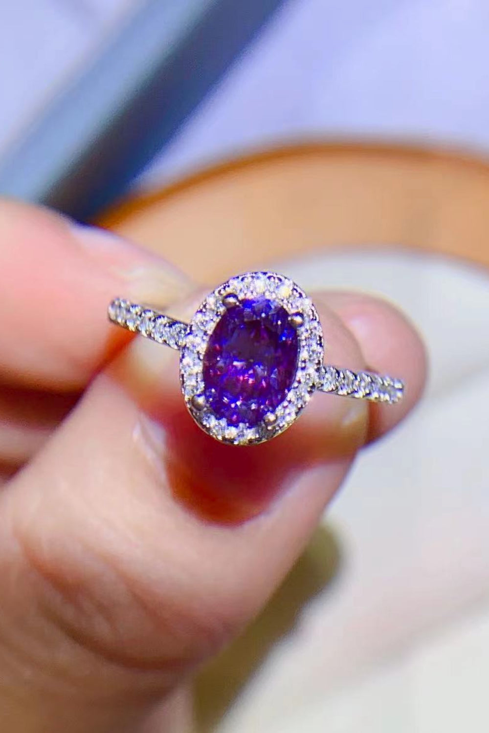 925 Sterling Silver 1 Carat Purple Moissanite Ring 