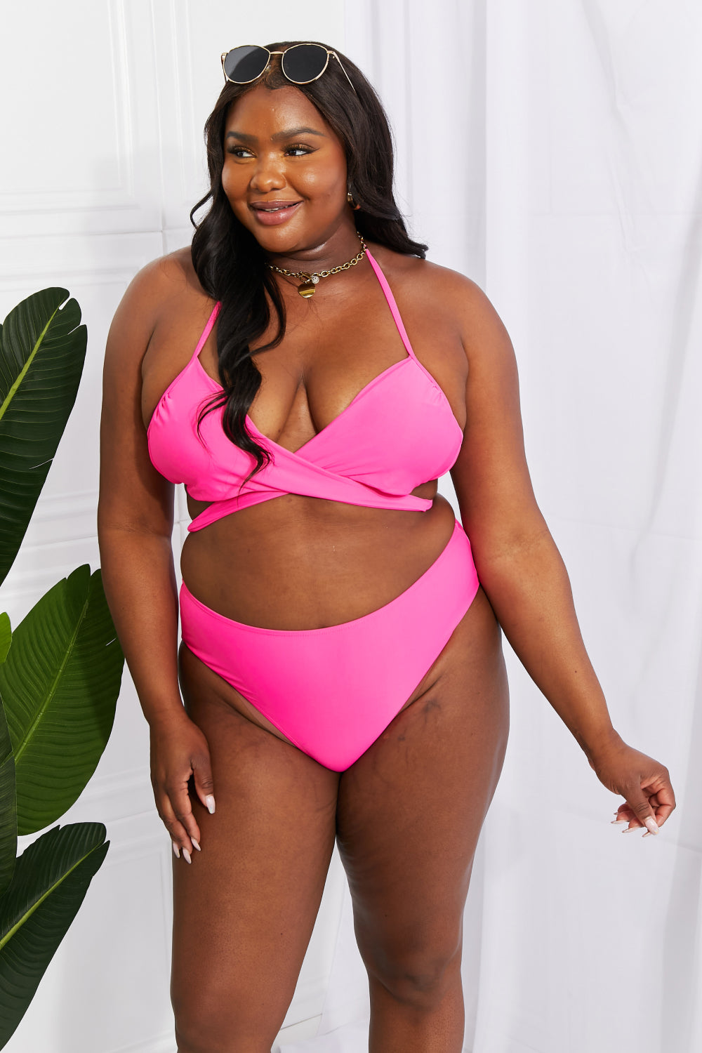 Marina West Swim Summer Splash Halter Bikini Set in Pink 