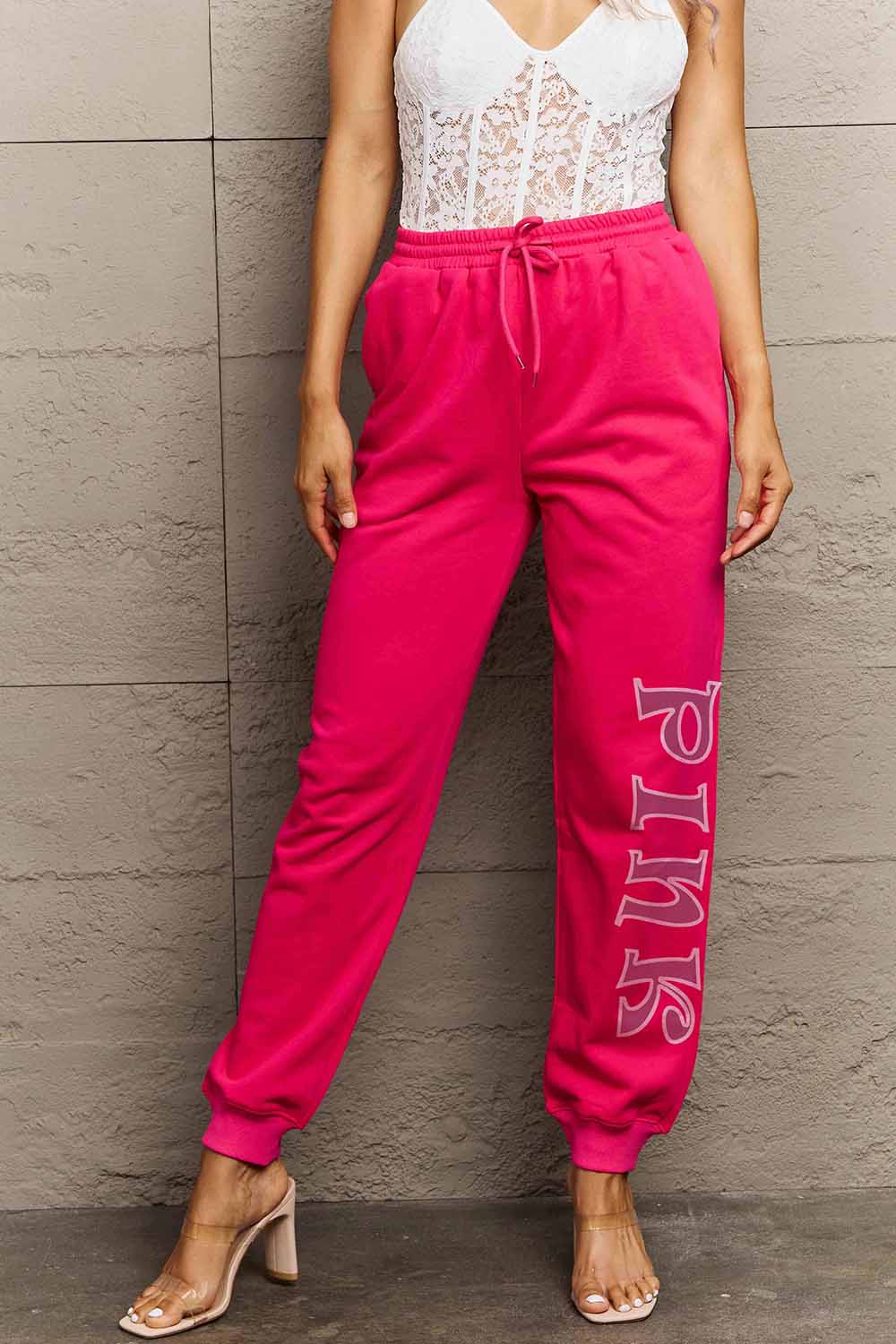 Simply Love Full Size PINK Graphic Sweatpants 