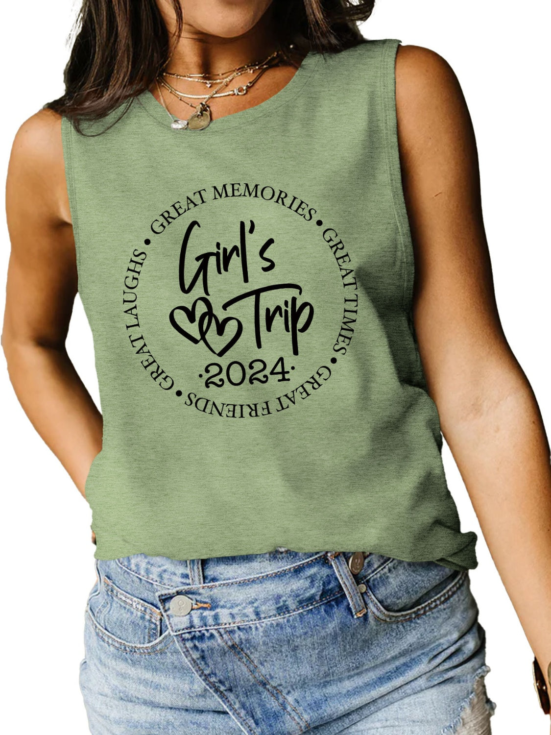 Letter Graphic Round Neck Tank - Babbazon New Products