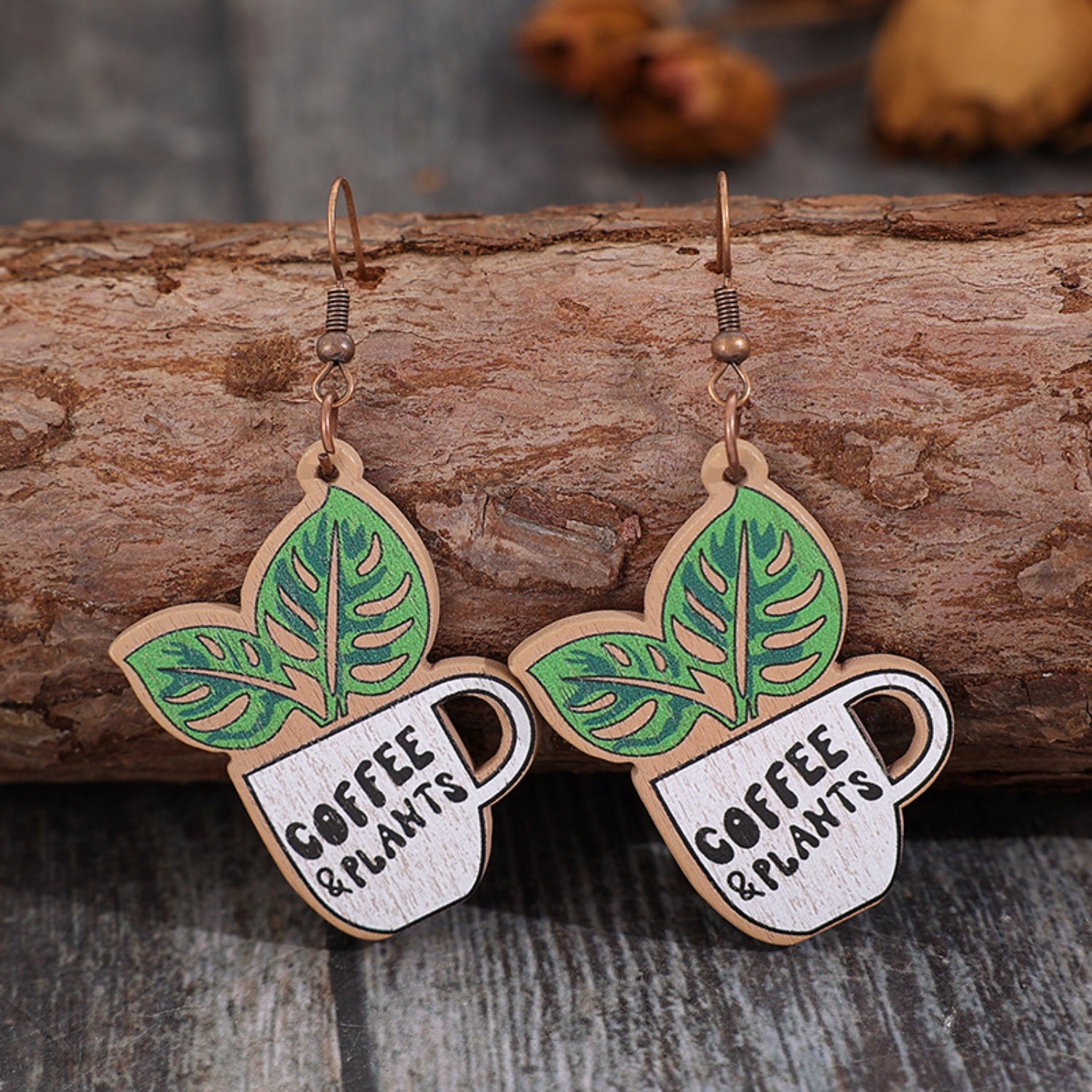 Wooden Alloy Dangle Earrings 