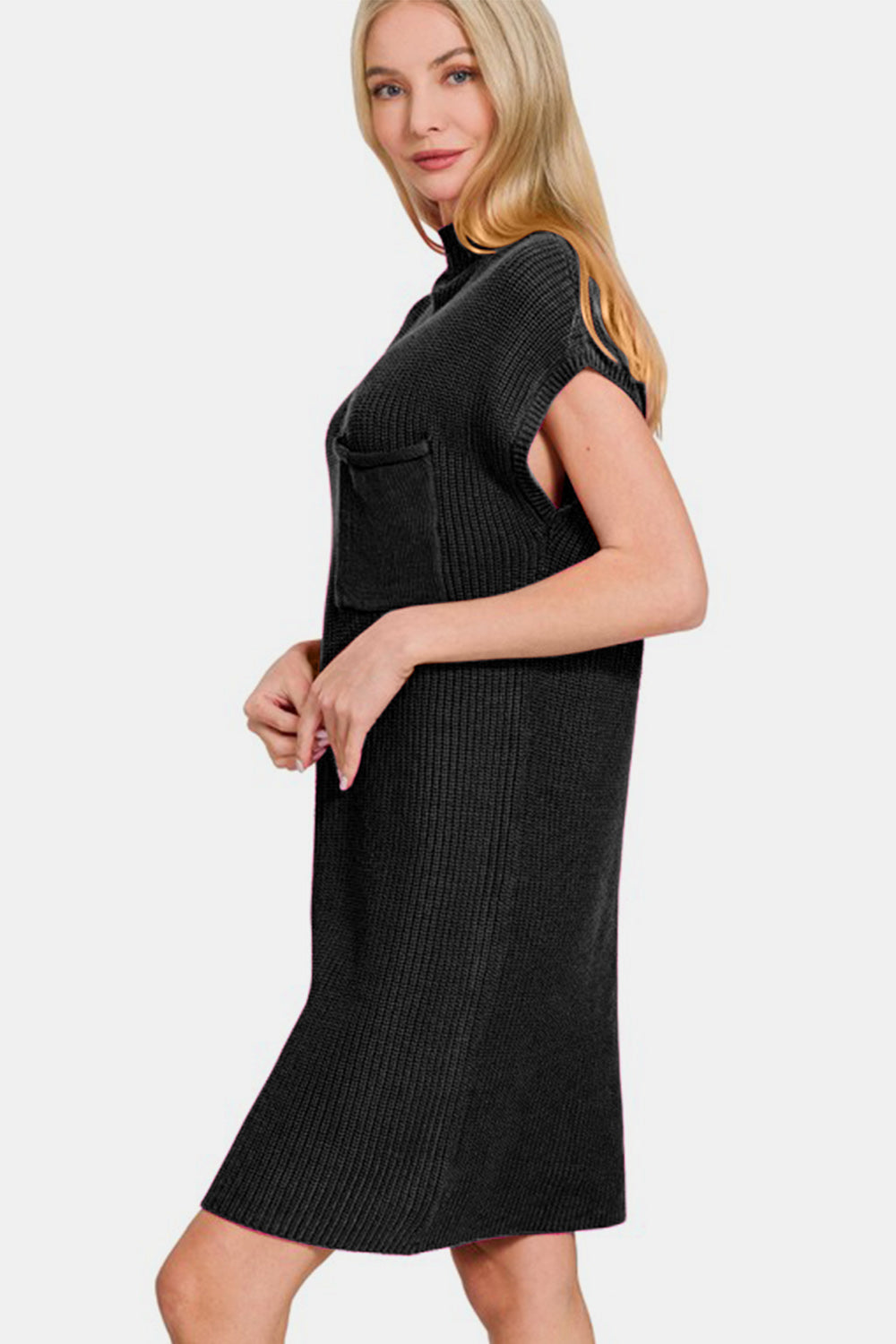 Zenana Mock Neck Short Sleeve Sweater Dress