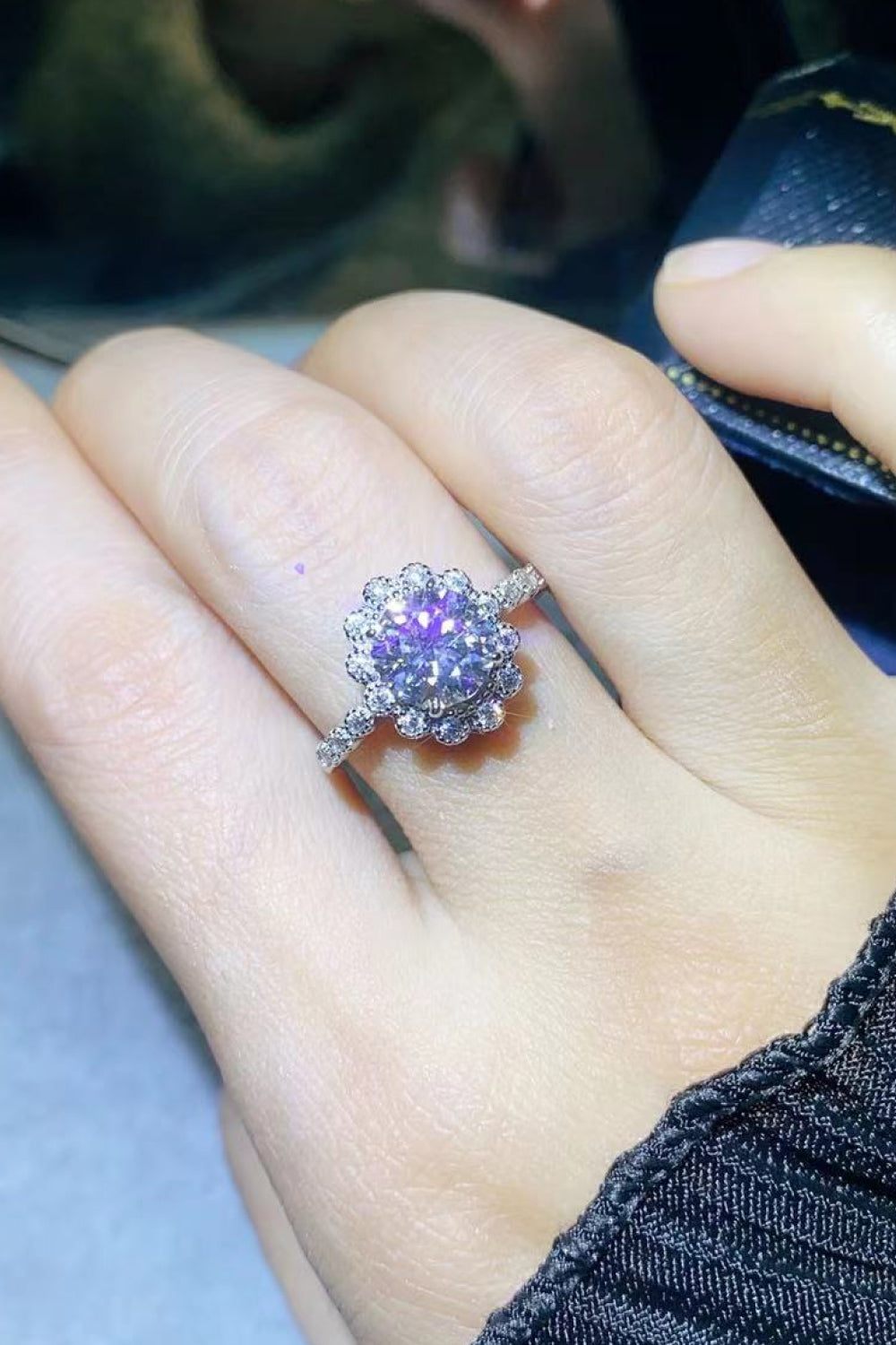 1.5 Carat Moissanite Floral-Shaped Cluster Ring 