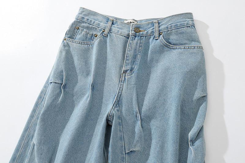 Vintage Vintage Washed Irregular Pleated Jeans