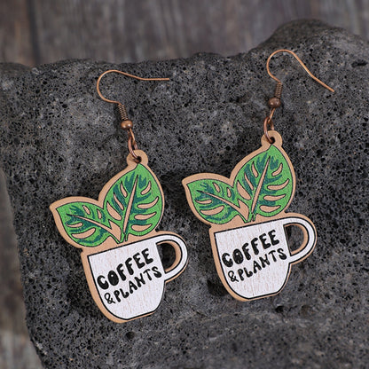 Wooden Alloy Dangle Earrings 