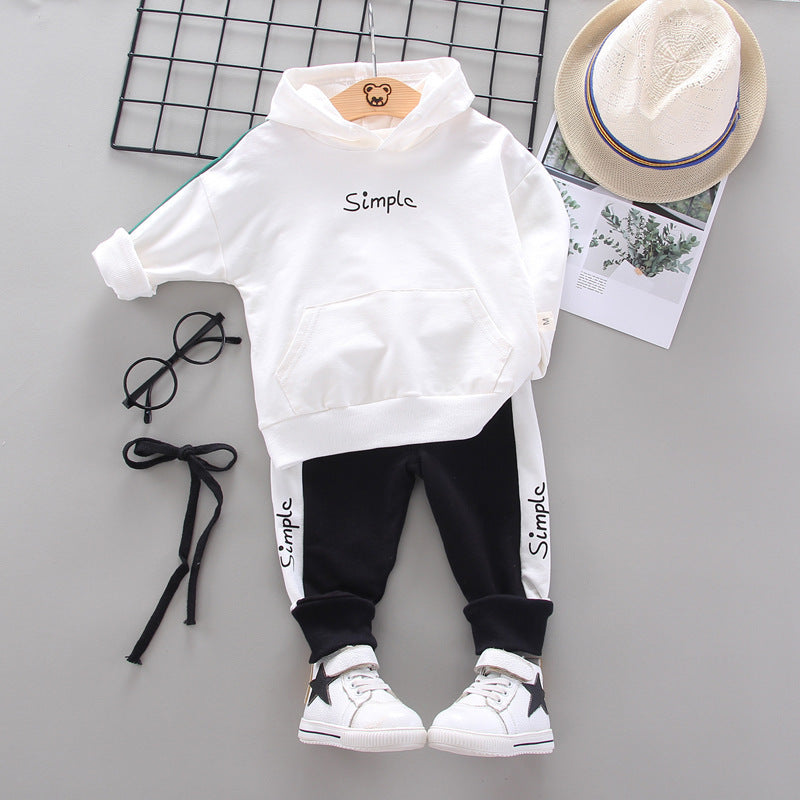 New Children's Sweater Set With Hooded Letter Sweater Long Sleeve Two Piece Set