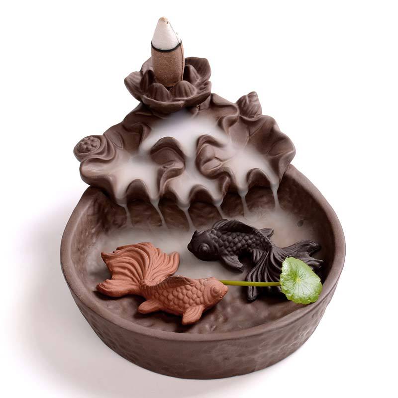 Red fish incense lotus Buddhist incense burner