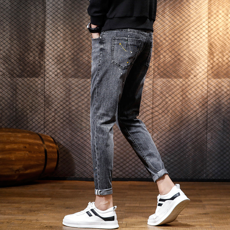 Men's Autumn Thin Wear-Resistant Elastic Slim Fit Small Leg Jeans