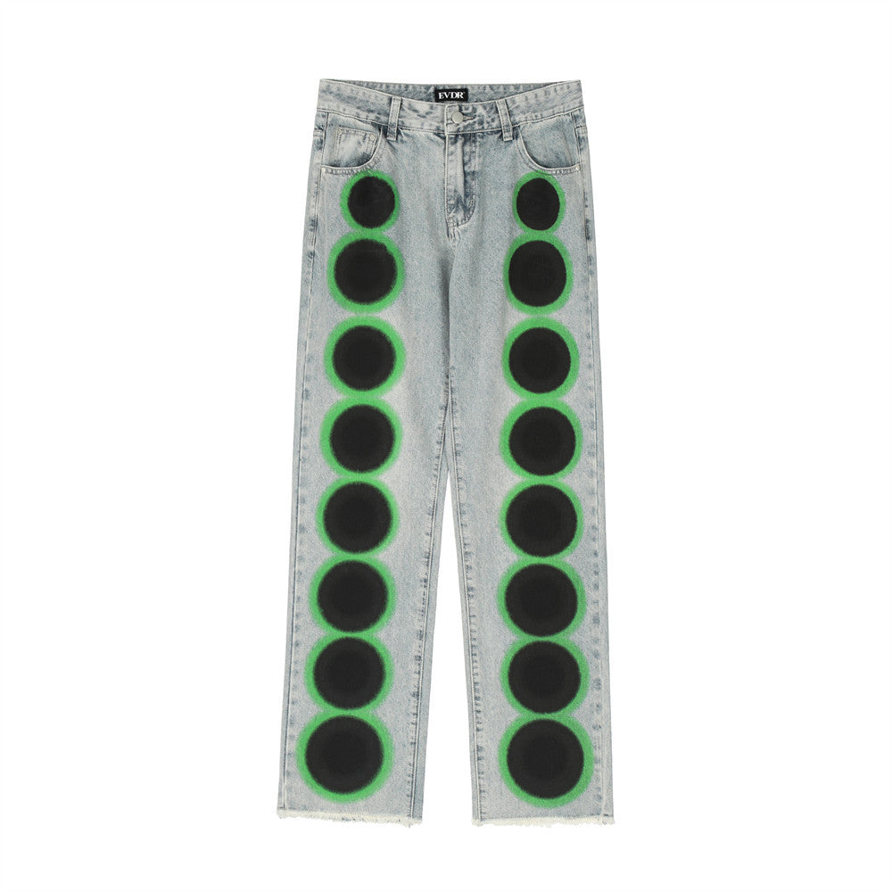 Men's High Street Design Circle Print Jeans