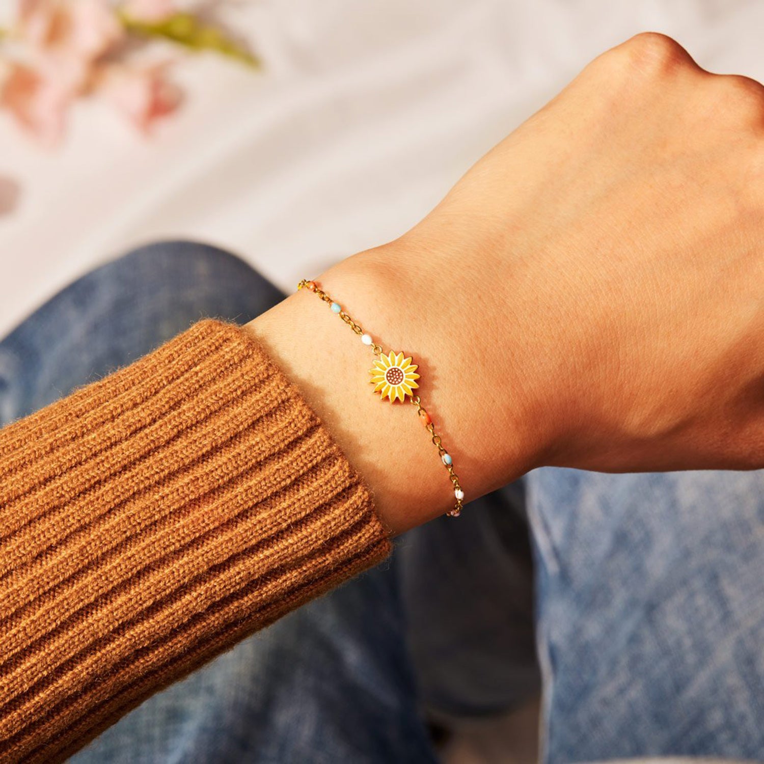 Sunflower Shape 18K Gold-Plated Bead Bracelet 