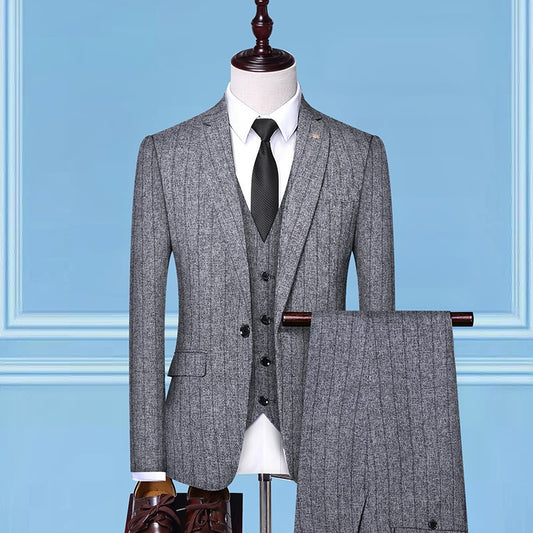 Men's slim striped suit three-piece suit 