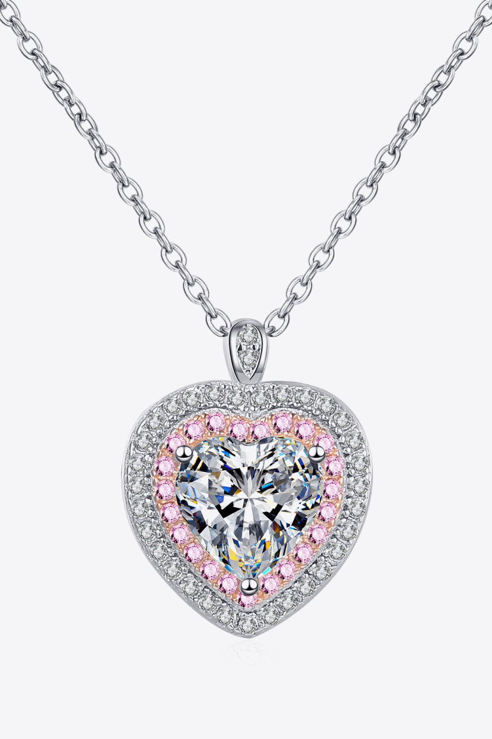 925 Sterling Silver 1 Carat Moissanite Heart Pendant Necklace 