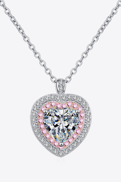 925 Sterling Silver 1 Carat Moissanite Heart Pendant Necklace 