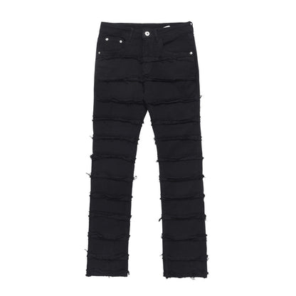 Layered Fringed Casual Fashion Denim Trousers