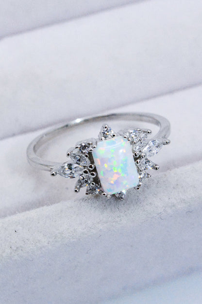 925 Sterling Silver Zircon and Opal Ring 