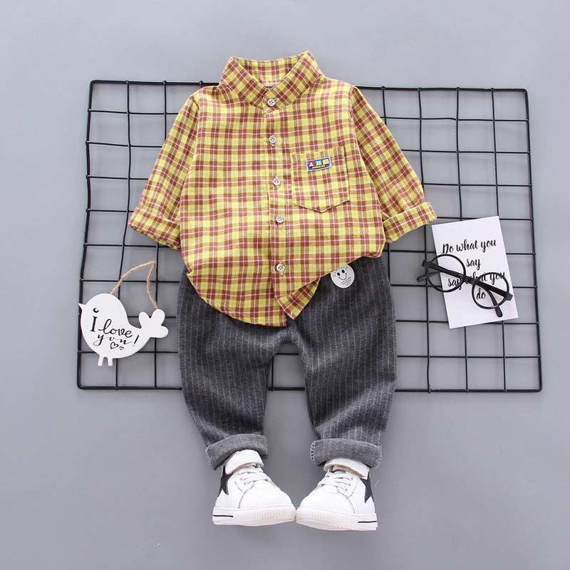 Children's Two-piece Baby Long-sleeved Plaid Shirt