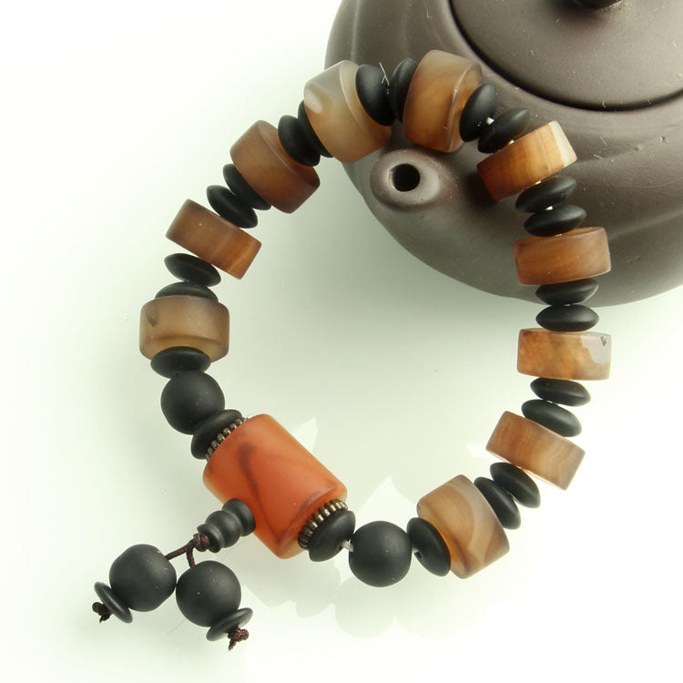 Men's Agate Hand String Old Agate Hand String Agate Bracelet With Buddha Head