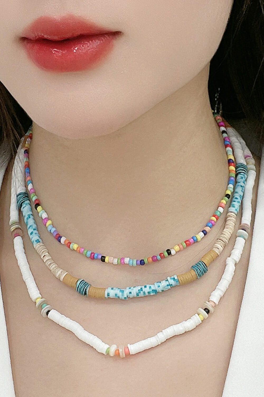 5-Pack Wholesale Multicolored Bead Necklace Three-Piece Set 