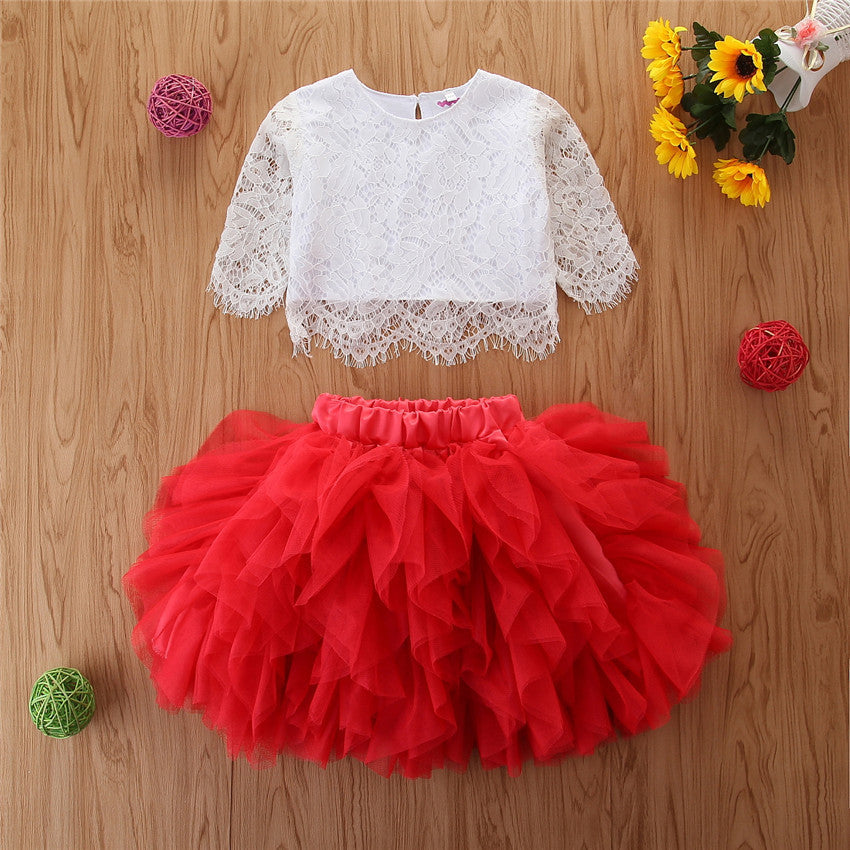 Children's mesh skirt suit