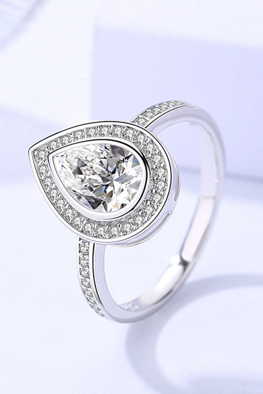 925 Sterling Silver Teardrop Moissanite Ring 