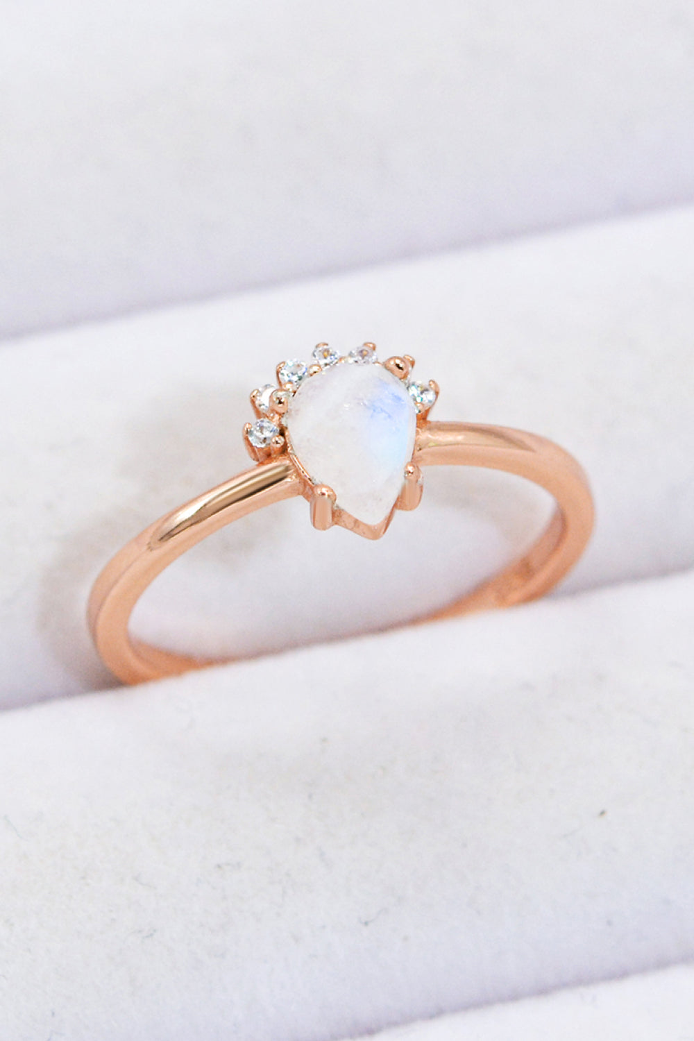 18K Rose Gold-Plated Pear Shape Natural Moonstone Ring 