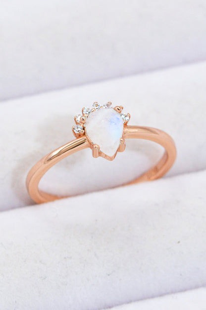 18K Rose Gold-Plated Pear Shape Natural Moonstone Ring 