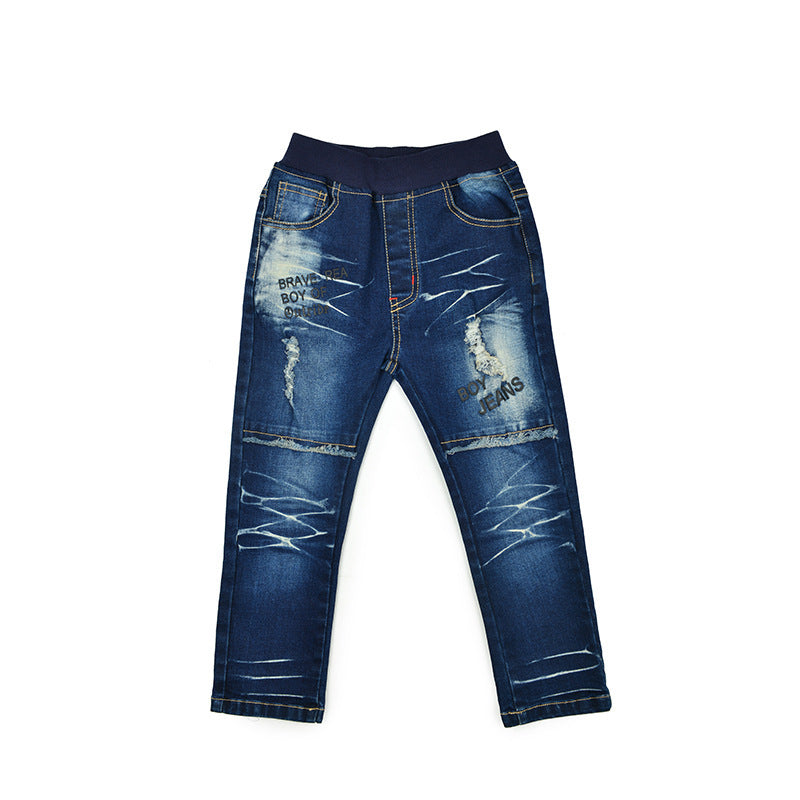 new children's jeans casual fashion worn out cowboy children's autumn and winter men's jeans wholesale pants